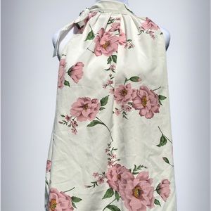 SHEIN Curve White Pink Floral Side Tie Shoulder Sleeveless Blouse